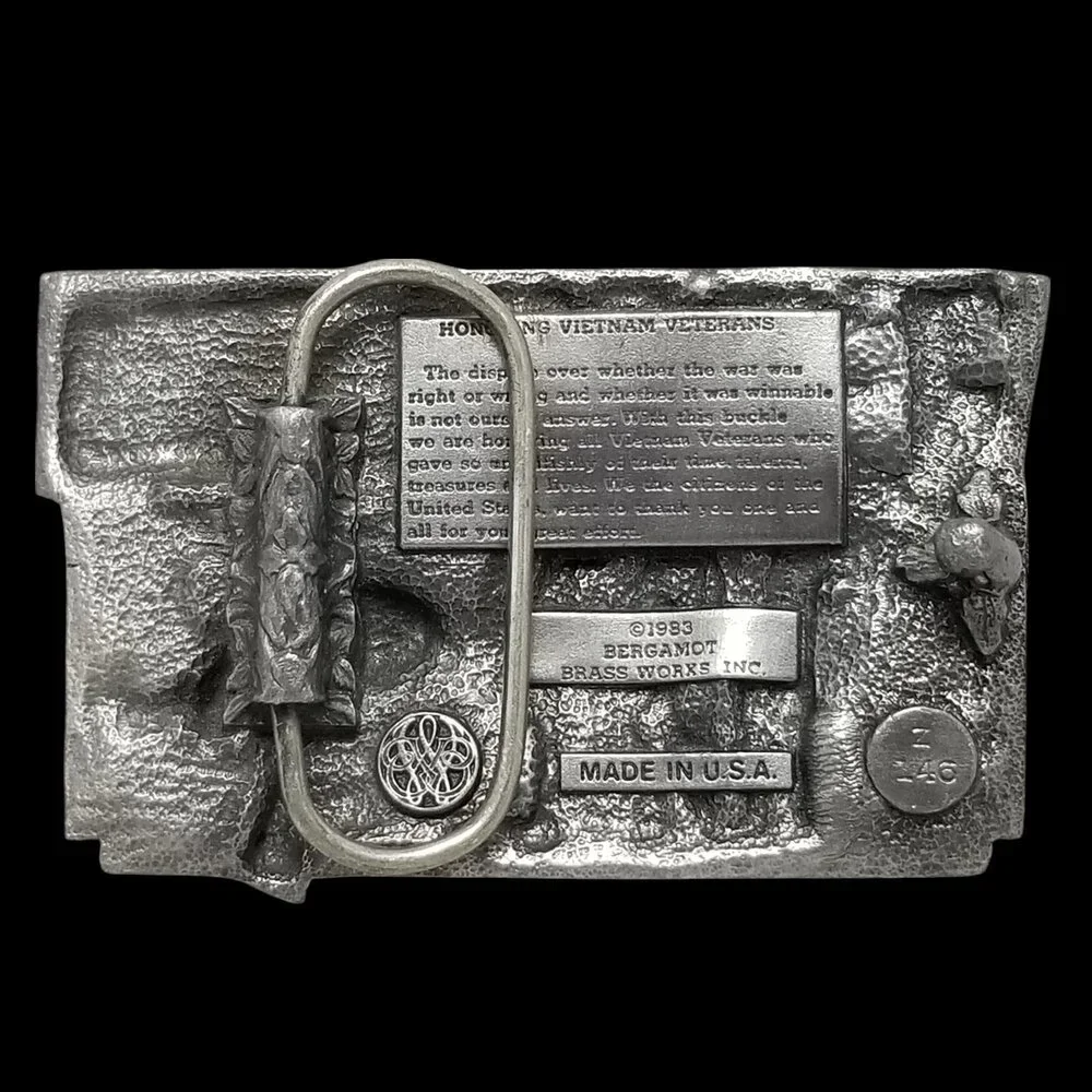 Vintage Belt Buckle 1983 Pewter Vietnam Veteran Soldiers Armed Forces‎ Bergamot
